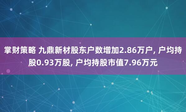掌财策略 九鼎新材股东户数增加2.86万户, 户均持股0.93万股, 户均持股市值7.96万元