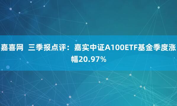 嘉喜网 三季报点评:嘉实中证A100ETF基金季度涨幅20.97%
